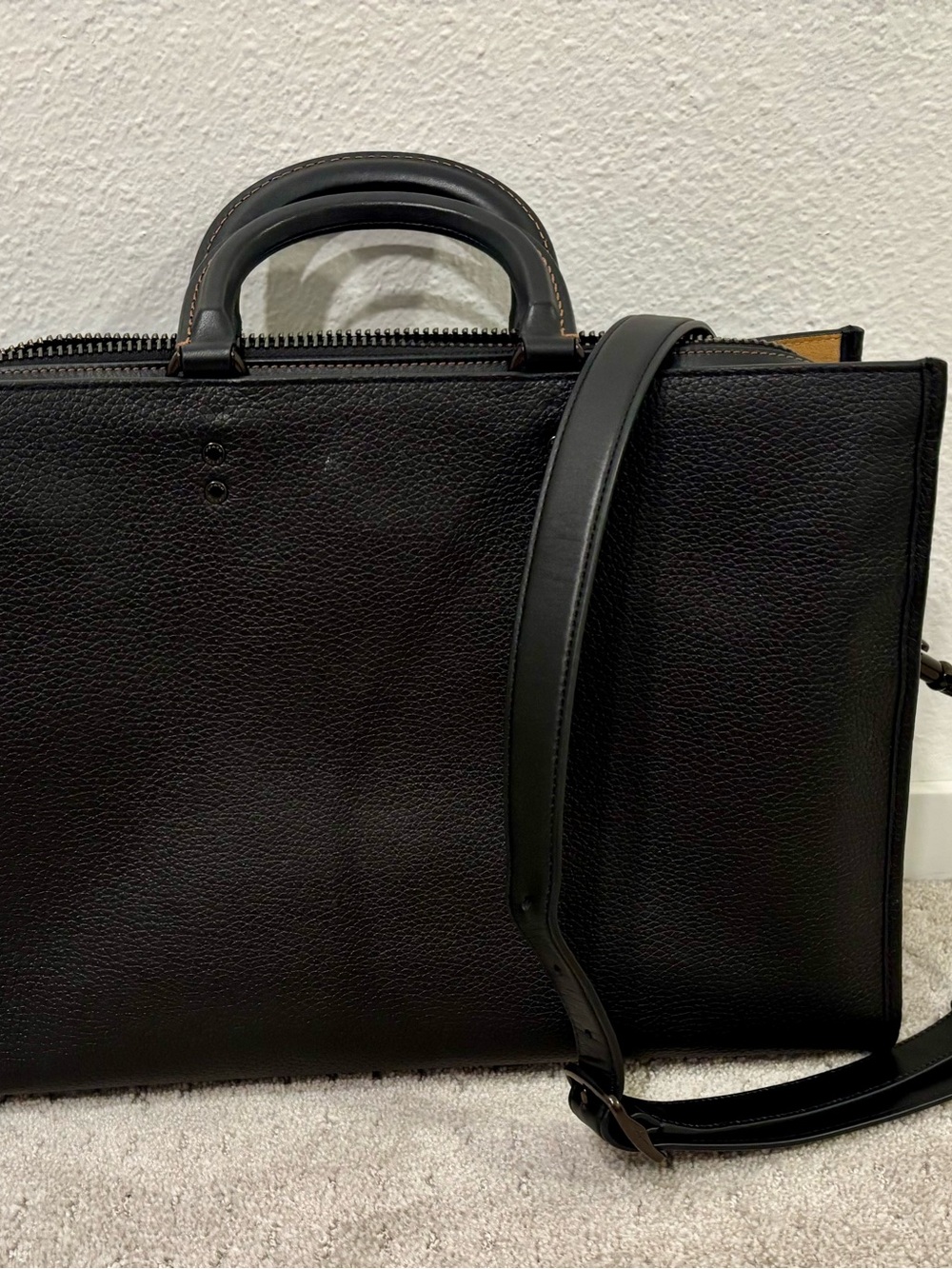 Coach Black Pebbled Leather Brief Tote with Logo Tag - Picture 5 of 9